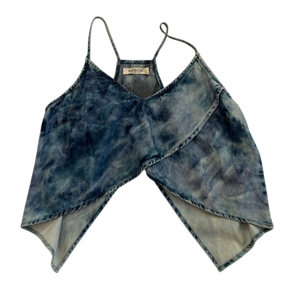Mebon Womens Y2K Style Blue Marble Butterfly Crop Top, Y2K‎ Blue Denim Tops 135